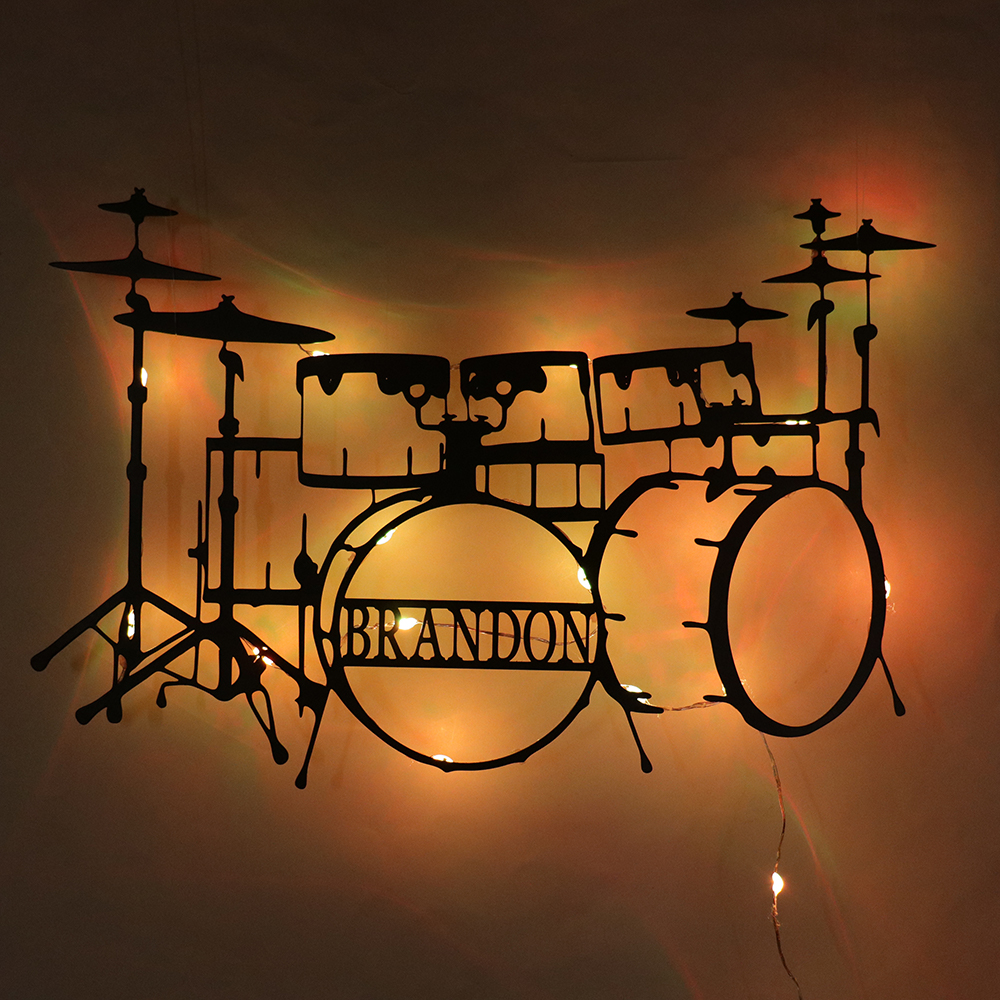 Drum Kit Personalized Metal Wall Decor with LED